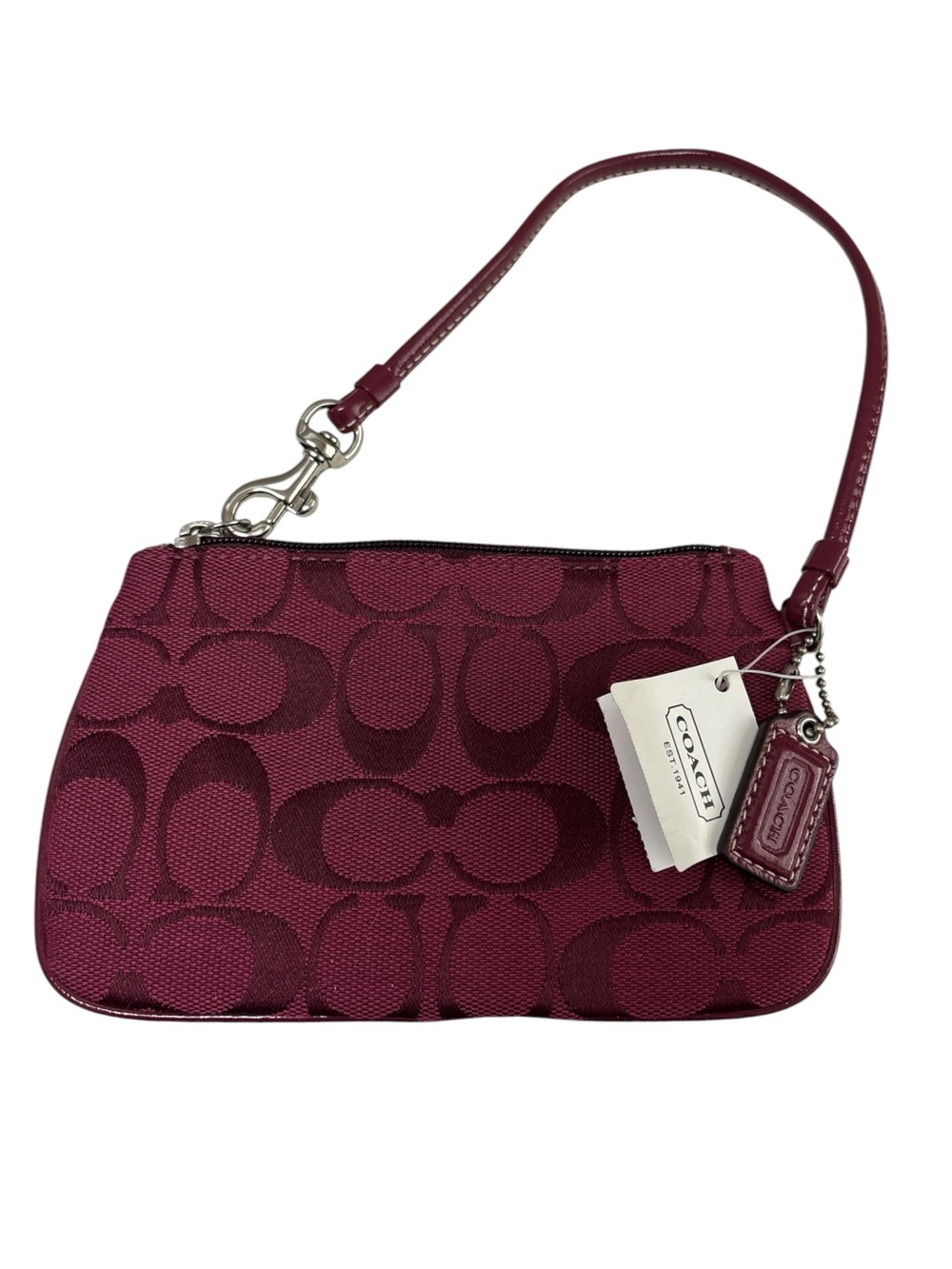 Y2K Coach Signature C Jacquard Skinny Wristlet F42391 SV/Red (Burgundy) NWT